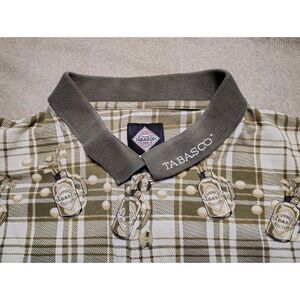Tabasco Hot Sauce Golf Clubs Polo Collar Shirt Size Medium Plaid All Over Print